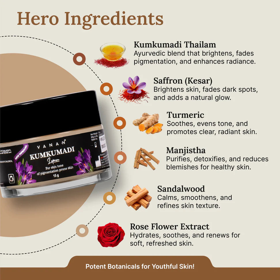 Vanan Kumkumadi Lepam -15g | Ayurvedic Brightening Cream for Pigmentation & Dark Spots