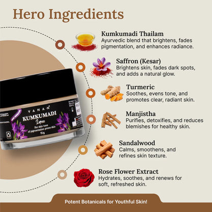 Vanan Kumkumadi Lepam -15g | Ayurvedic Brightening Cream for Pigmentation & Dark Spots