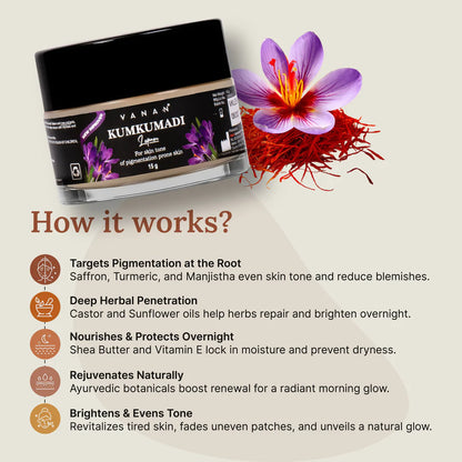 Vanan Kumkumadi Lepam -15g | Ayurvedic Brightening Cream for Pigmentation & Dark Spots