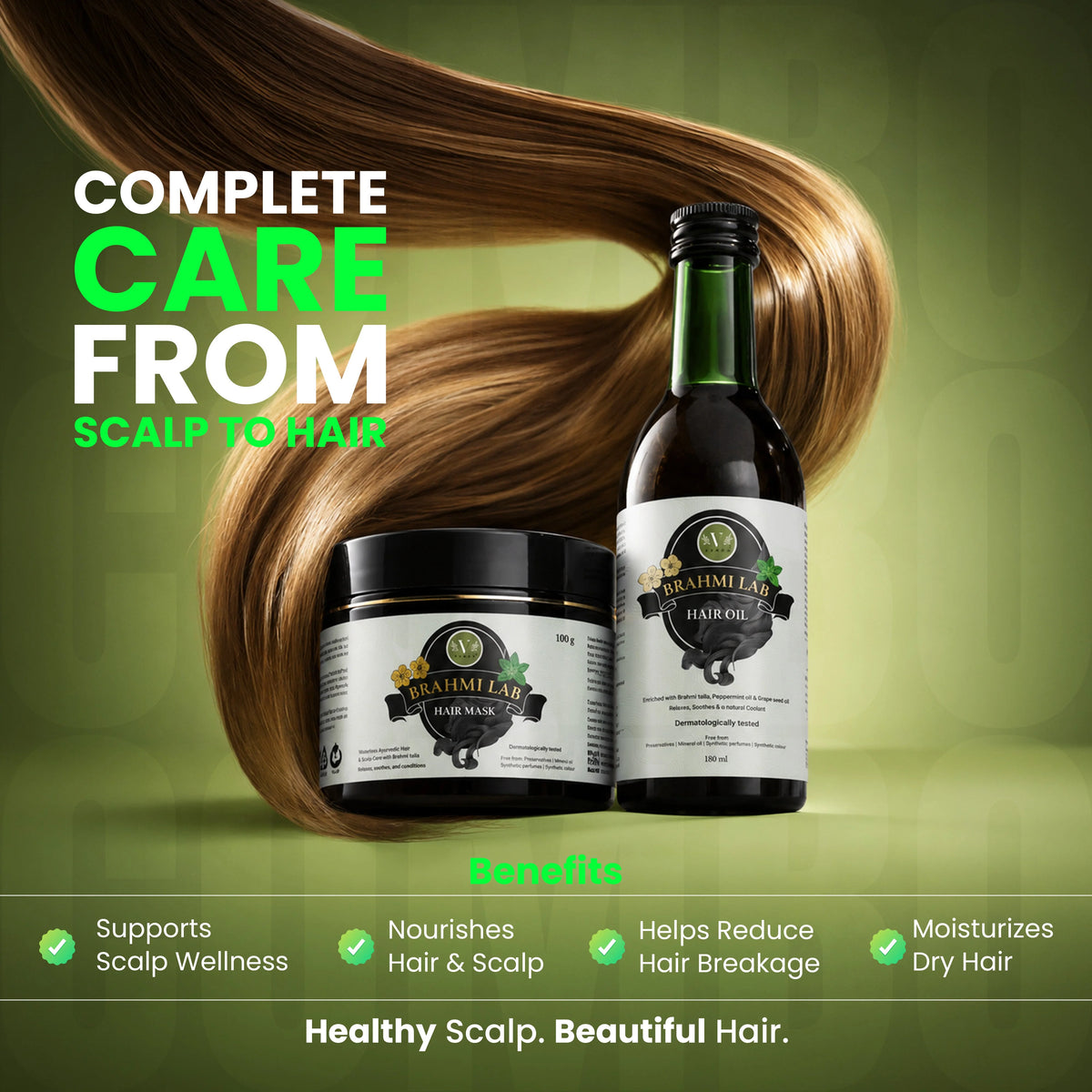 Vanan Brahmi Lab Hair Oil & Mask Combo | Ayurvedic Hair Care for Dry & Frizzy Hair