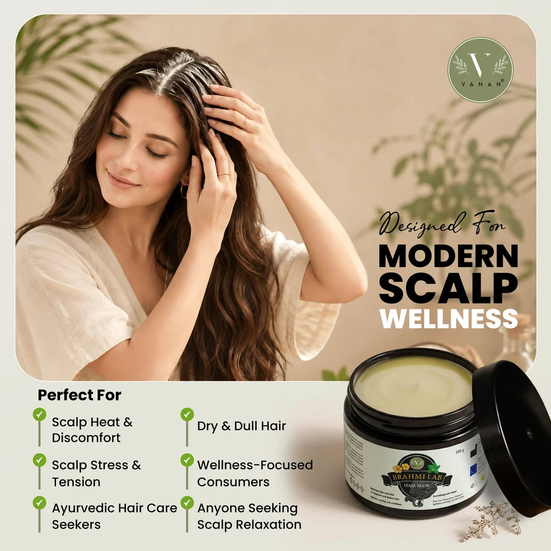 Vanan Brahmi Lab Hair Mask | Ayurvedic Hair Mask for Dry & Damaged Hair - 100g